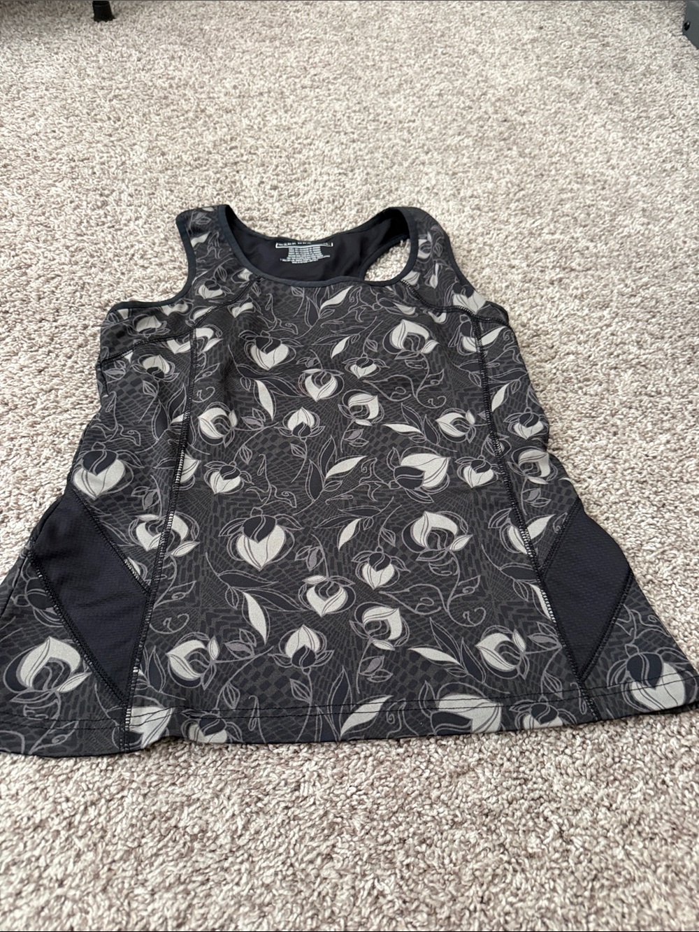 tek gear Black & White Floral Racerback Tank Top